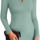 VICHYIE Women Lapel Neck Ribbed Bodycon Tight Fall Dress Long Sleeve Mid Thigh Pencil Above Knee Dresses, Large (Light Green)