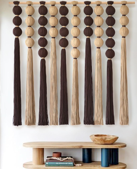 KaloKalo Large Macrame Wall Hanging Handmade Boho Sphericity Fibre Yarn Art Textile Modern Handcrafted Natural Cotton Wall Decor Art for Living Room Bedroom Party 35.4" L by 33.8" H - Taupe Brown