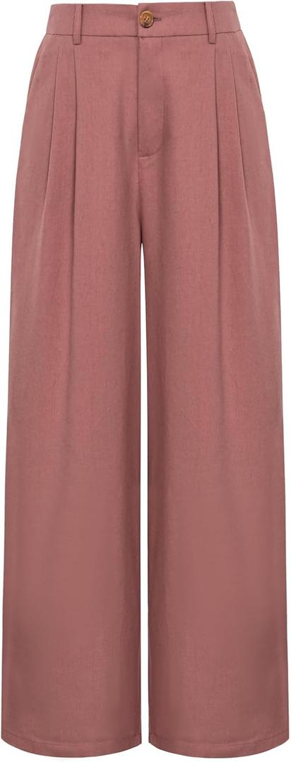 GRACE KARIN Wide Leg Pants for Women Cotton Linen Business Casual Long Trousers Palazzo Pants with Pockets (Medium, Pink Purple)