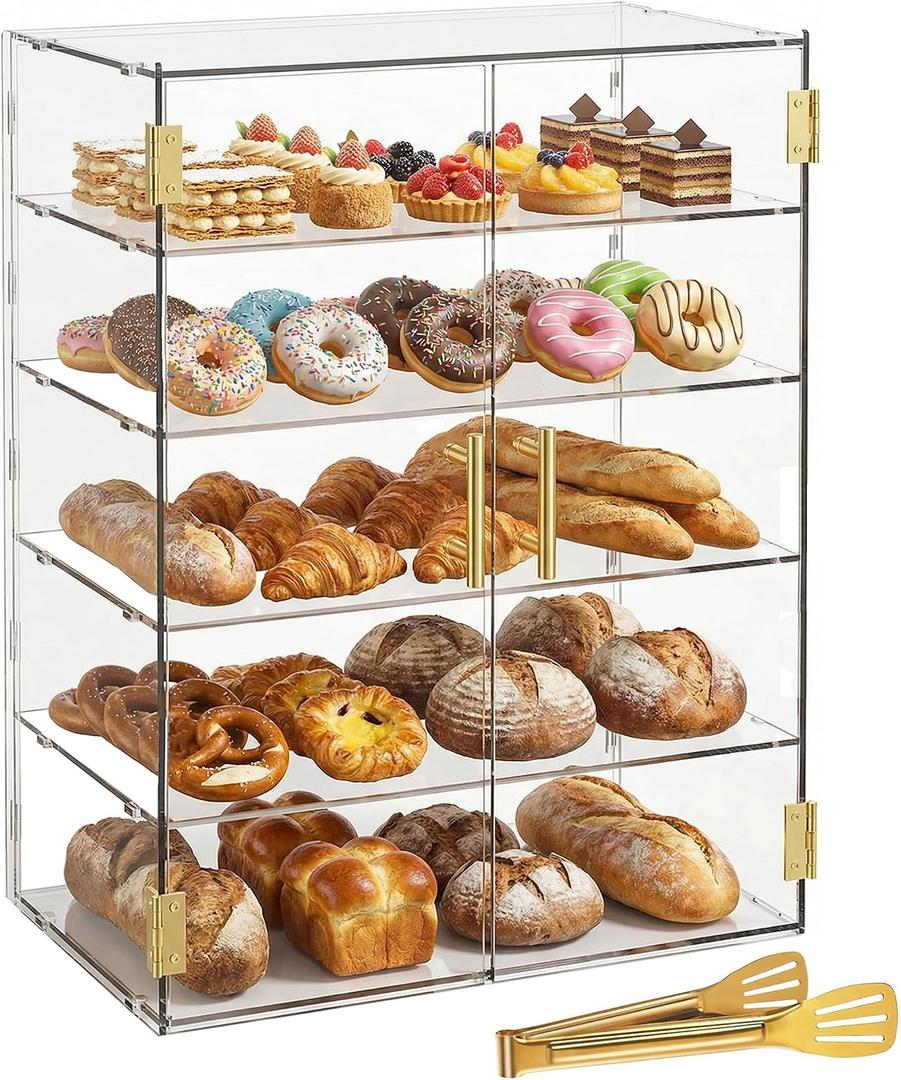 5 Tiers Large Acrylic Counter Top Bakery Display Case 5mm high Impact PETG Panels Bread Case 19.5" L X 10.2" W X 30" H Party Cake Cabinet (5 Tiers)