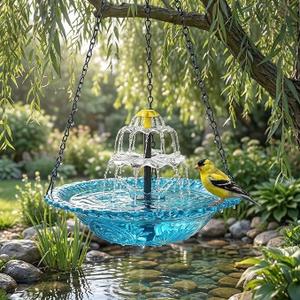 Hanging Solar Bird Bath Fountain,2026 New Solar Cascade Hanging Bird Bath Fountain,Hanging Bird Bath with Water for Outdoors Garden Patio Backyard Lawn Decor (Blue)