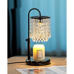 Candle Warmer Lamp with Timer Dimmer and 3 Bulbs, Candle Lamp Warmer with Marble Base for Adjustable Height, Crystal Candle Lamp for Jar Candles, House Warming Gifts Home Room Decor, Black