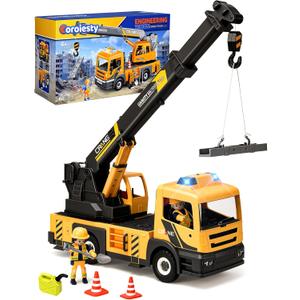 Large Crane Truck Toy with Extendable Crane Arm, Lights & Siren Sounds, Assemble Truck Engineering Vehicle Toy for Boys Girls 3+, Christmas Birthday Gift