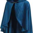 Fairy Hooded Cloak Renaissance Costume Medieval Cosplay Wizard Witch Cape (Blue)