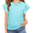 Imily Bela Girls Ruffle Sleeve Shirts Summer Crewneck Eyelet Tee Tops Casual Cute Blouse 4-6 Years Sky Blue