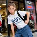 Voxikidio Girls Outfits Letter Print Short Sleeve Tops Cargo Pants Spring Fall Girls Sweatsuit Clothes (Blue Size 13-14)