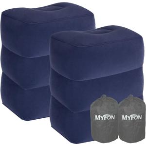 Inflatable Travel Foot Rest Pillow, Adjustable Height Leg Rest Pillow for Cars, Home, Office, Trains, Airplane, Make a Flat Bed for Baby, Kids, Toddlers, Blue, 2 Pack