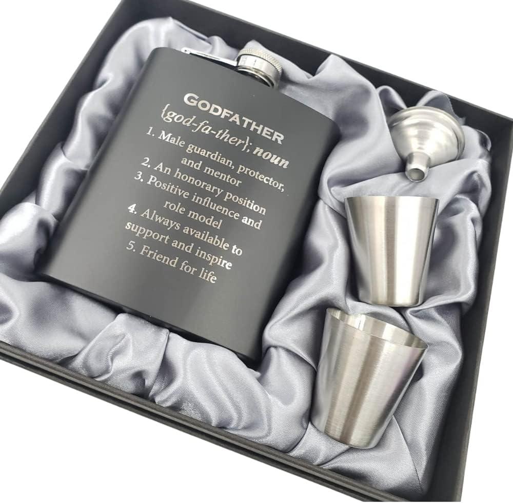 Godfather Gifts from Godchild, Godfather Gift, Will You be my Godparents Proposal, God Parents Presents Proposal, God Father's Present, Baptism, Hip Flask Engraved (Definition)
