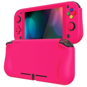 PlayVital ZealProtect Protective Case for Nintendo Switch Lite, Ergonomic Grip Hard Cover - Durable Shock-absorbent Anti-Scratch with Screen Protector & Thumb Grip Button Caps, Bright Pink