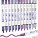 Guangna 12 Purple Dual Tip Acrylic Paint Markers, Brush Tip & Chisel Tip Acrylic Paint Pens for Pumpkin Paint, Rock, Wood, Glass, Paper, Coloring Book, Ceramic, Canvas, Water-Based Ink