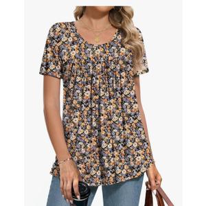 Womens Summer Tops Short Sleeve Shirts for Women 2025 Scoop Neck Tops Loose Fit Casual Comfy Women Blouses Flowy Top, 3XL