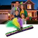 Mardi Gras Feather Sequin Headband for Carnival Party Masquerade Mardi Gras Costume Headband (1 Count (Pack of 1), Purple Yellow Green)