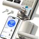 Veise VE029 WiFi Smart Lever Lock, Fingerprint Keyless Entry Door Lock with Handle, Built-in WiFi, Remote App Control, Electronic Digital Knob for Front Door and Bedroom, IP65 Waterproof, Satin Nickel