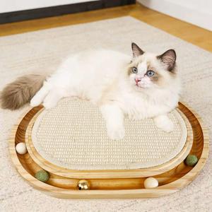 Sisal Cat Scratcher Toy with Ball Track, Interactive Cat Toy for Indoor Cats, Natural Sisal Cat Scratch Pad, Sturdy Solid Wood Frame, Physical Exercise for Kitty and Medium Cat