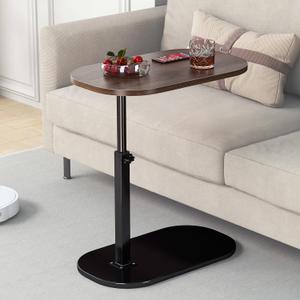C Shaped Side Table, Adjustable Height C Shaped End Table, 360Swivel Couch Side Tables that Slide Under, Modern Small Coffee C Table End Table for Sofa/Bed/Bathtub, Rotating Tabletop (Walnut)
