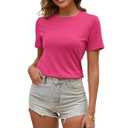 Eonvogueous Womens T Shirts Short Sleeve Crew Neck Shirts Basic Tee Tops Blouse Summer Casual Tee Tops，Hot Pink-L