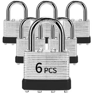 Padlocks with Same Key, LQYN 6 Pcs Laminated Keyed Padlock (1-9/16", 40mm), Keyed Alike Locks, Normal Shackle, for Storage Locker, Hasp Latch, Toolbox, Sheds (6 Pack Black)