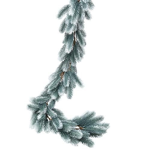 DearHouse 6Ft Artificial Pine Christmas Garland Winter Greenery Garland for Holiday Season Mantel Fireplace Table Runner Centerpiece Décor (White)