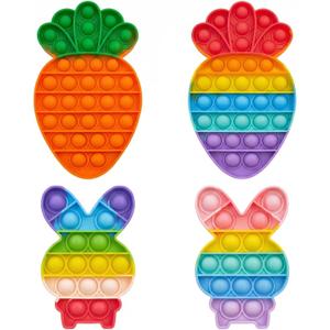 Easter Pop Fidget Toys for Kids, 4 Pack Rainbow Bunny and Carrot Push Bubble Sensory Toys, Easter Basket Stuffers for Kids Toddlers Boys Girls, Stress Relief Party Favors Gifts