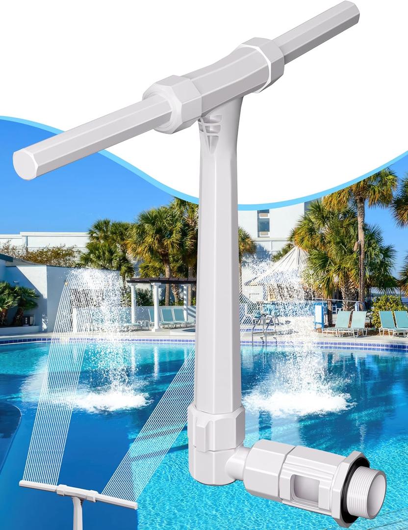 Pool Fountain Above Swimming Pools, Adjustable Water Dual Spray Sprinkler Pool Fountain for Inground Pools, Fun Pool Waterfall Sprayer for Backyard Outdoor (White)