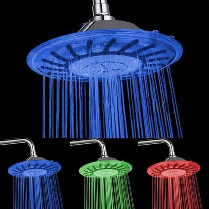 LED Shower Head 8 inch, Auto Color Changing LED Shower Head Round Shower Sprayer 3 Colors Water Temperature Controlled for Bathroom Shower Heads Replacement (Fixed)