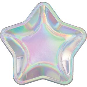 Unique 26144 Foil Stamped Star Shaped Paper Plates-21 cm-Purple Galaxy Party-8 Count (Pack of 1), Multicolour