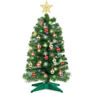 3 Ft Green Christmas Tree 12 Modes Dual Color Change Timer DIY 50 Warm White & Multicolor Lights Star 15 Ball Ornaments Battery Operated Small Artificial Full Xmas Tree Table Home Indoor