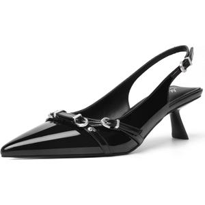 Mostrin Kitten Heels for Women Pointed Toe Pumps Patent Leather Low Heel Slingback Heels with Buckle Dress Shoes for Dating Party Working (8, Black)