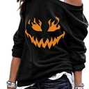 LOTUCY Halloween Pumpkin Face Sweatshirts Womens Jack O' Lantern Pumpkin Pullover Cute pumpkin Long Sleeve Shirt (Black, M)