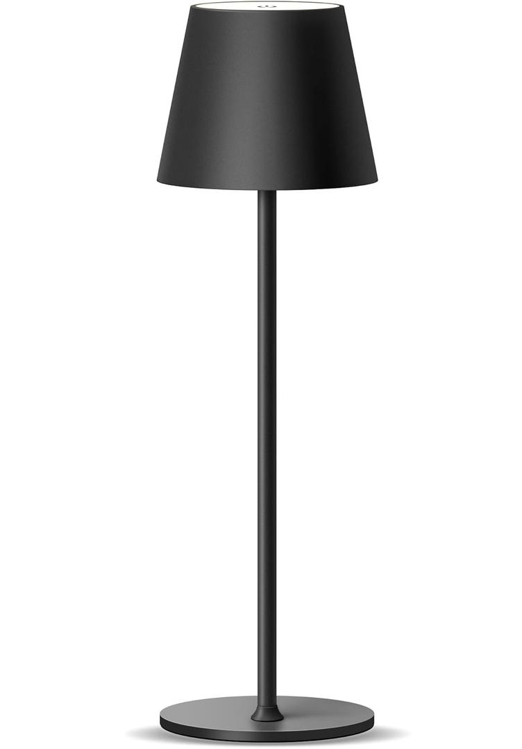 Cordless Rechargeable Table Lamp, 4000mAh Battery Powered LED Desk Lamp, 3 Color Stepless Dimming Up, Portable Table Light Lamp for Bedroom Restaurant Outdoor (Black)