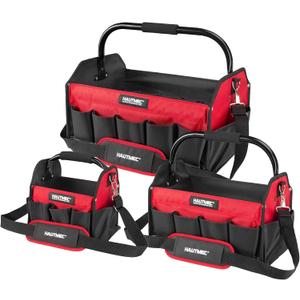 HAUTMEC 3-Piece Heavy Duty Tool Tote, 1680D Open Top Tool Bag Organizer with Rigid Frame, Rotating Handle & Padded Shoulder Strap, Water-Resistant Base, Multi-Pocket Tool Storage Bag HTTBH25052