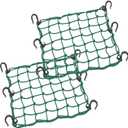 Small Cargo Net 15"x15" Stretches to 30"x30" with Thicken Hooks | Natural Latex Core, Tight 2x2 Mesh Heavy Duty Bungee Net for Motorcycle Helmet, Bike, ATV, UTV, Luggage (Army Green, 2 Pack)