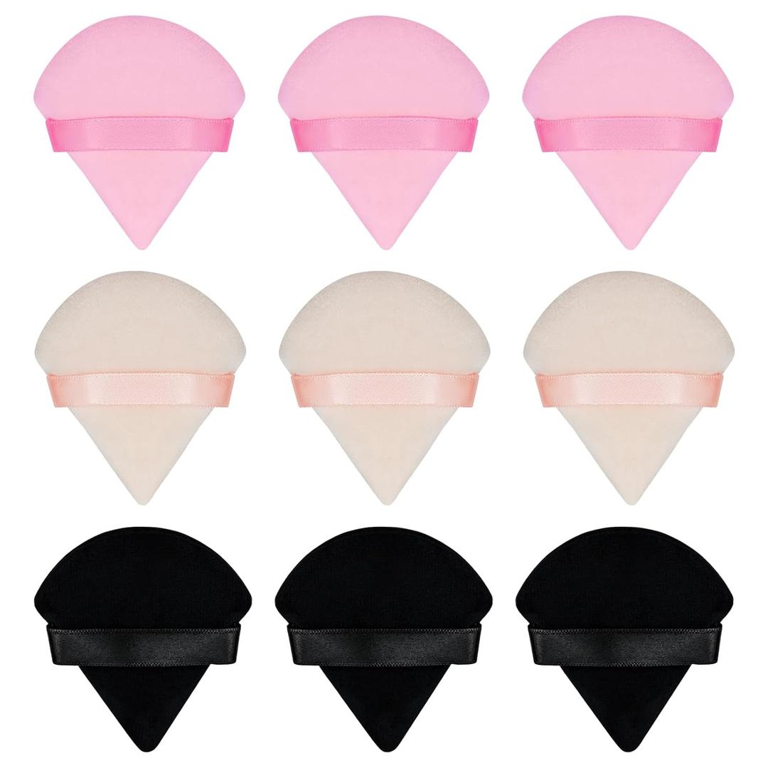 5 x 9Pcs Triangle Powder Puffs, Face Makeup Puff for Body Loose Powder Beauty Makeup Tool Black,Nude,Pink (1 Count (Pack of 9))