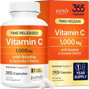 Vitamin C 1000mg | Immune Support | Timed-Release Capsules | 1 Year Supply | Vitamin C Supplement with Acerola Cherry & Rose Hips | Daily Antioxidant & Wellness Support | Vegan, Non-GMO | 365 Ct, Exp: 02/2029