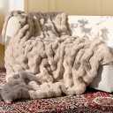 blunique Ultra Soft Cozy Faux Fur Throw Blanket, Fuzzy Plush Thick Bubble Blanket, Oversize Luxury Fluffy Blanket for Couch, Sofa, Bedroom, and Living Room, 50x60 Inches, Light Brown