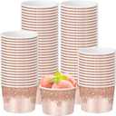 50 Pack Rose Gold Birthday Ice Cream Cups 9 oz Pink Golden Disposable Dessert Bowls Paper Soup Bowls Glitter Diamonds Snack Cups for Hot or Cold Food Women Birthday Anniversary Wedding Favor