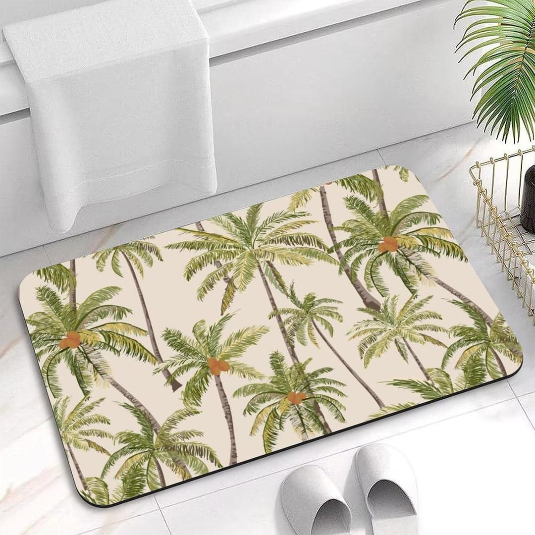Vintage Tropical Palm Trees Bath Mats Non-Slip Diatomaceous Bath Mat Bathroom Rugs 16"x24" Decorations Shower Rug for Bathroom Floor