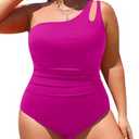 Aqua Eve Plus Size One Piece Swimsuit One Shoulder Bathing Suit Tummy Control Keyhole Swimwear Purple Pink 22W