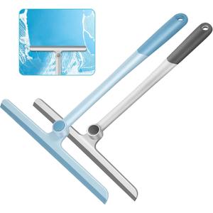 Window Squeegee, 2 Pack Shower Squeegee for Glass Doors Bathroom Mirror Windows Cars and Tile Walls, Silicone Plastic Squiggy Cleaner Tool 12 inch (Grey+Blue) 