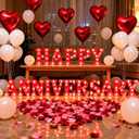 16Pcs Happy Anniversary Light Up Letters Sign Anniversary LED Marquee Letters Lights Battery Powered Lighted Letter Wedding Table Decorations for Valentine's Day Birthday Romantic Party Decor Gift