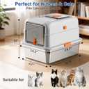 Stainless Steel Cat Litter Box with Lid, Covered Enclosed Kitty Litter Box, Flip Top High Sided Metal Cat Litter Pan with Litter Scoop, Front and Top Entry, Odor Control Leak Proof Easy Clean, White