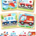 Benresive Wooden Toddler Puzzles, Montessori Toys for 1 2 3 Year Old Boys, Toys for 1 2 3 Year Old Boy Birthday Gifts, 4 Pack Vehicle Toddler Learning Educational Puzzles