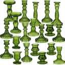 Mumufy 20 Pcs Glass Crystal Taper Candle Holders Clear Glass Candlestick Holder Fit 0.8 Inch Candles Crystal Decorative Candle Stand Centerpiece Table Wedding Dining Party(Green)