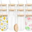 WHEATHUSK 12 Pack Sublimation Glass Cups Frosted 16oz Blanks Beer Can Borosilicate Glasses Tumbler with Bamboo Lids and Straws for Beer, Juice, Soda, Iced Coffee, Drinks