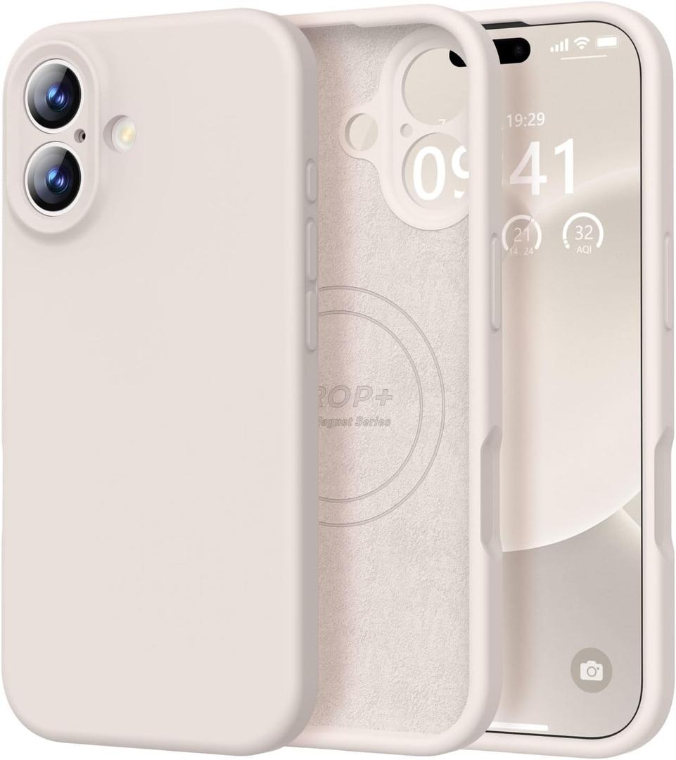 Vooii Magnetic for iPhone 17 Case, Compatible with Magsafe (Premium Liquid Silicone) (Integrated Camera Control Button) Full Body Protective Anti-Scratch Microfiber Lining 6.3", Stone