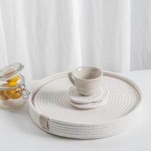 Round Placemats Set of 4, White Placemat-Woven Cotton Rope Chargers for Dinner Plates, Non-Slip, Heat Resistant Table Decor, Boho Farmhouse Kitchen Decor (Off White, 13-inch Plus coaster)