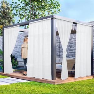 2 Panels Outdoor Sheer Curtains for Patio, White Privacy Curtains for Patio Waterproof, Indoor Outdoor Drapes for Gazebo Pergola Balcony Pool Spa, 52 x 84 inch