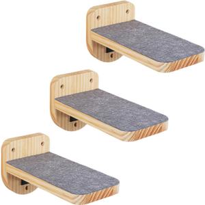 ESPETS Set of 3 Natural Wood Cat Wall Steps Floating Ladder Stairs- Wall Mounted Wooden Cat Shelves and Perches - Holds up 30lbs