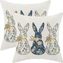 CXMEIFLY Easter Pillow Covers 16 x 16 Inch Set of 2 for Chinoiserie Blue Floral Rabbit Bunny Decor Throw Pillows Spring Flower Outdoor Holiday Farmhouse Decorative Cushion Cases for Couch Decoration