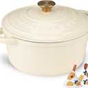 Overmont Enameled Cast Iron Dutch Oven 7QT, White 